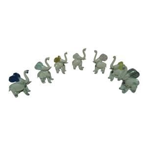Glass Elephant Miniatures with Colored Ears Lot of 7